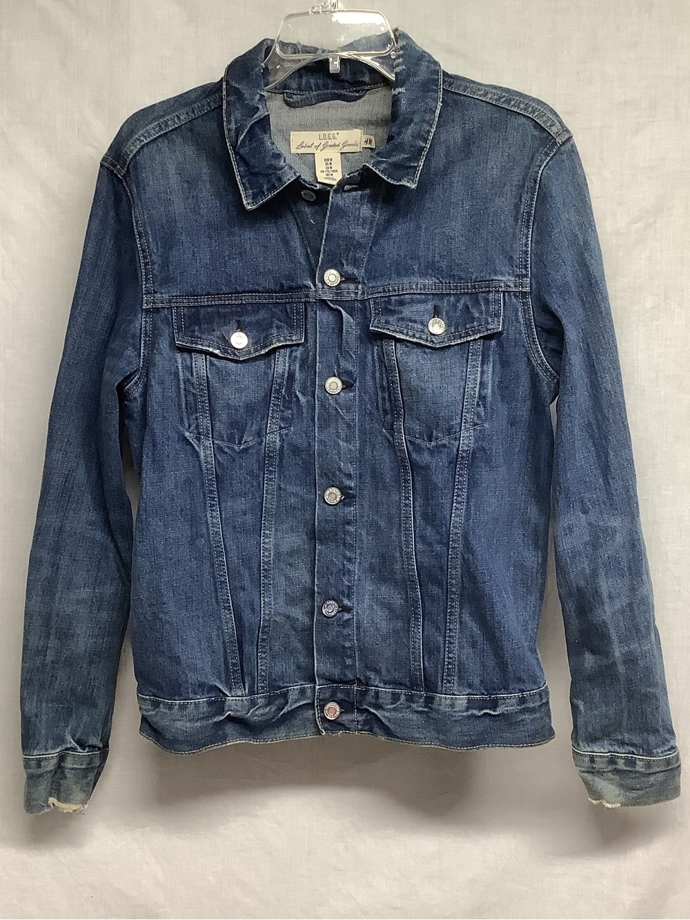L.O.G.G H&M Men’s Button-Front Blue Distressed Denim Jacket Size M